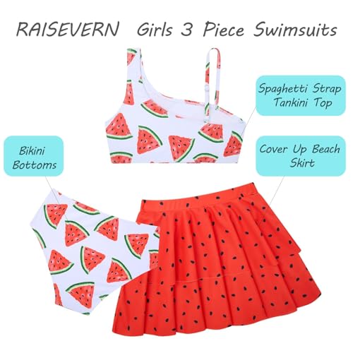 Girls Swimsuit 3-Piece Bathing Suit Set - Watermelon, 7-8 Years
