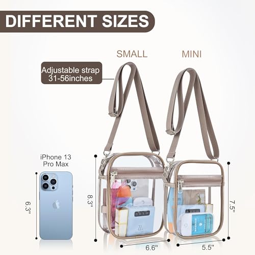 Mini Khaki Clear Purse for Women Stadium Approved Hobo Shoulder Bag