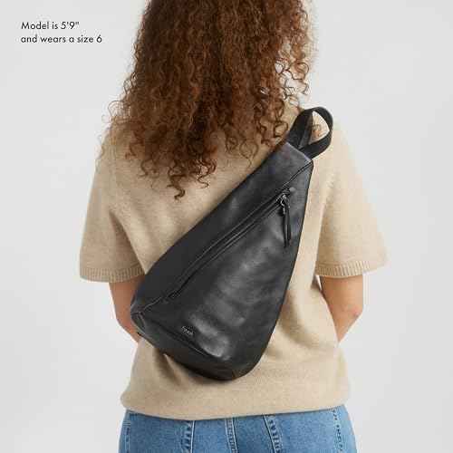 The Sak Geo Sling Backpack in Leather, Convertible Design, Black