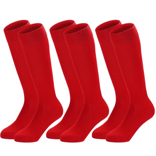 Kids Youth Baseball Socks Cushioned Sports Socks for Boys Girls Large Red