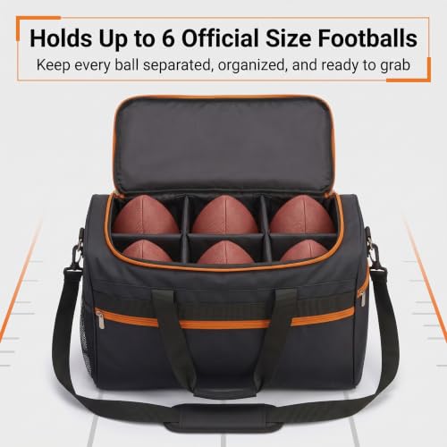 Heavy-Duty Football Bag Holds 6 Official Size Footballs with Pockets and Adjustable Strap