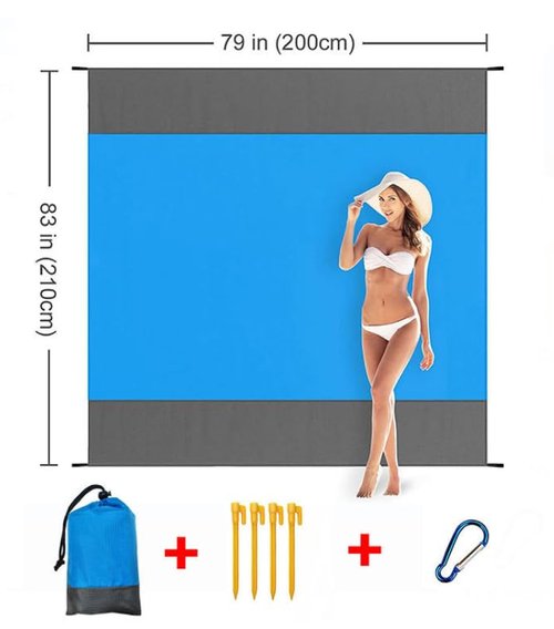 SPEFMODD Beach Blanket Waterproof Sandproof 78''×81''1-5 Adults Oversized Lightweight Beach Blanket Large Picnic Mat Beach Blanket for Travel Camping Hiking Picnic (Blue)