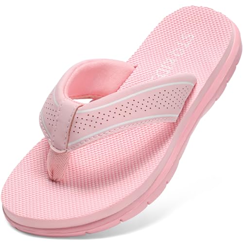 Kids Flip Flops Girls Boys Sandals Summer Beach Non-Slip Outdoor Indoor - Pink, 6 Big Kid
