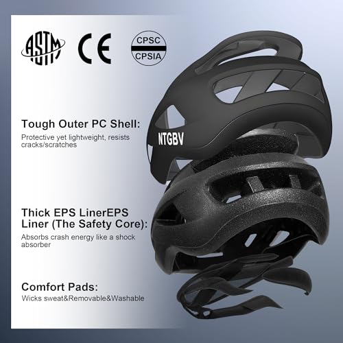 Adult Bike Helmet with Adjustable Fit and Matte Black XL - Certified Safety