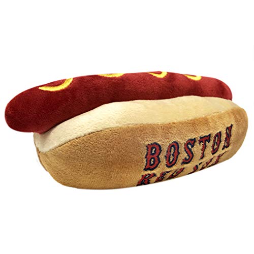MLB Boston Red Sox Plush Hot-Dog Dog Toy with Squeakers - Stadium Team Logo