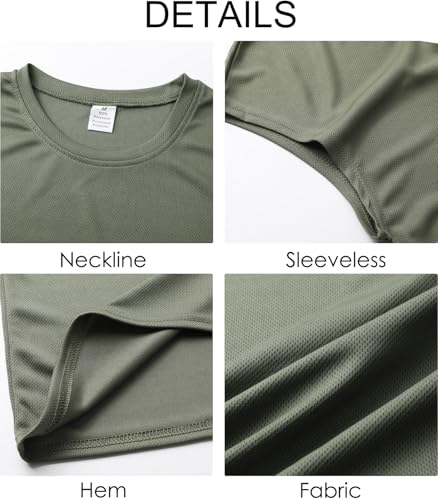 Suwangi Men's Tank Tops 3 Pack Quick Dry Workout Sleeveless Shirts - Large, Black/Grey/Army Green