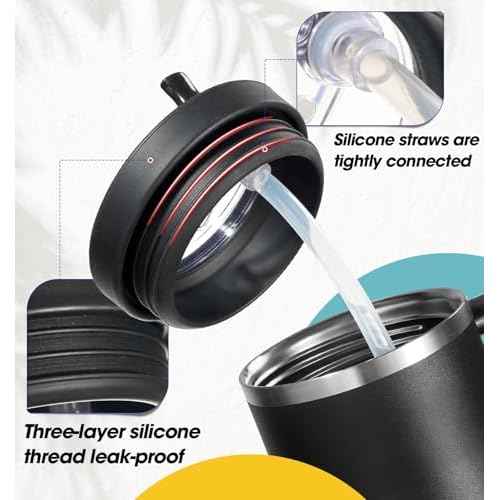 Tumbler Flip Straw Lid for 40 Oz Stanley Quencher Cup Replacement Fit Leak Proof Silicone Cover Reusable Splash Resistant Cup Lids Accessories with Cleaning Brush for Travel