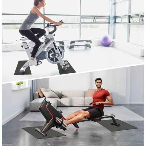 2PCS Exercise Bike Mat, Non-Slip Exercise Bike Mat for Floor for Rowing Machine and Stationary Spin Bike