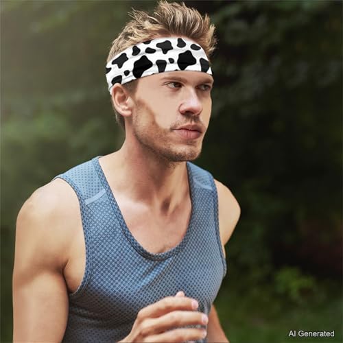 Women's Cow Print Sports Headbands - Lightweight Breathable Non-Slip Workout Sweatbands for Running & Yoga