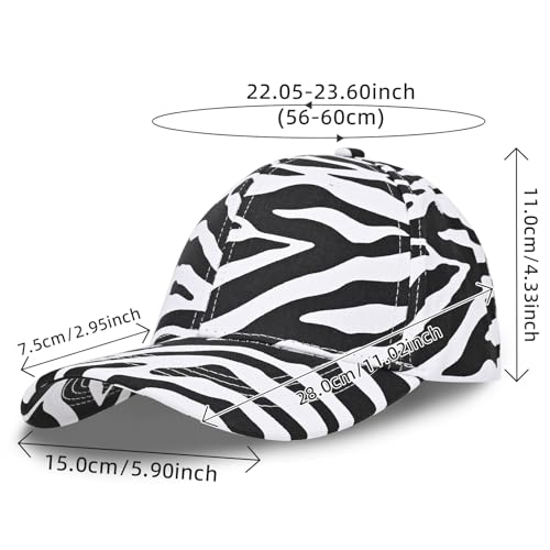 Unisex Adjustable Washed Cotton Baseball Cap - White Zebra Print, Summer Hat