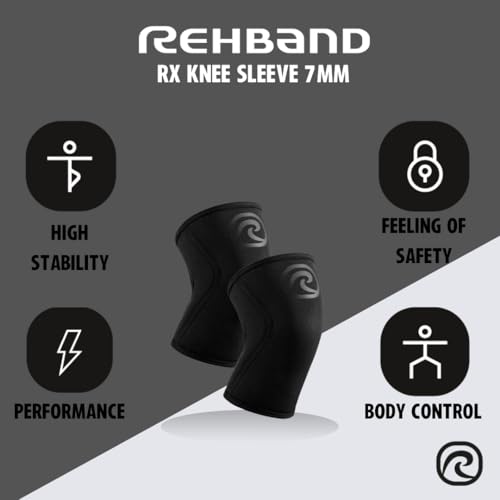 Rehband RX Knee Support for Strength Training & Fitness - 7mm Neoprene Knee Sleeve, Flexible & Non-Slip, Knee Sleeve for Men & Women, Colour:Carbon/Black - 1 Pair, Size:Medium