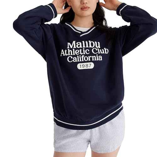 AEROPOSTALE Women's Malibu Athletic Oversized V-Neck Sweatshirt