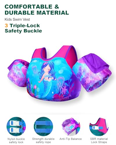 Toddler Swim Vest with Adjustable Fit - Mermaid / L, 30-66 lbs, 2-7 Years