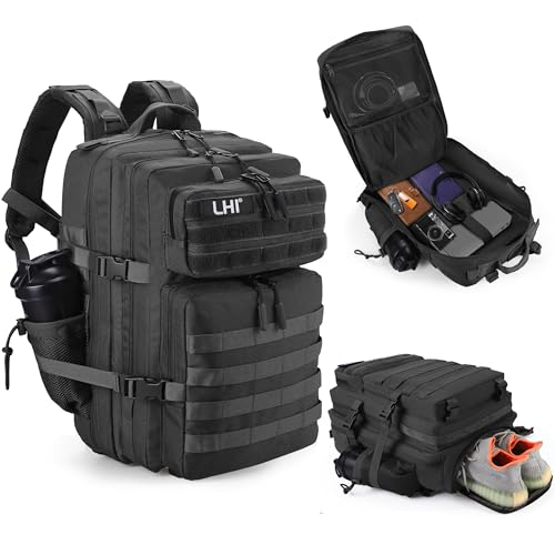 Black 45L Military Tactical Backpack with Shoe Compartment - Assault Pack