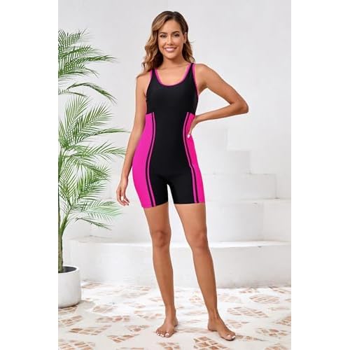 Halcurt Women's Boyleg One Piece Swimsuit Racerback Athletic Boyshort Bathing Suit