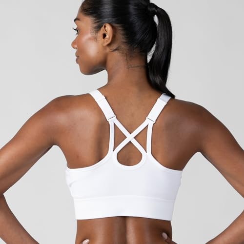 Women’s Seamless Strappy Sports Bra 3 Pack - Wirefree Athletic Bralette, Medium, White/Black/Pink