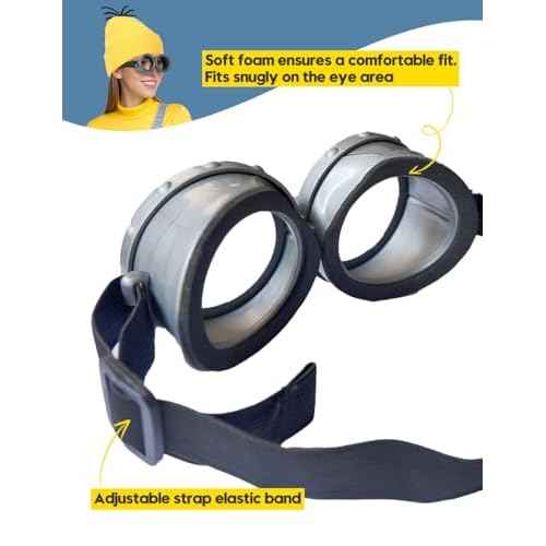 Halloween Costume Adult Accessories,Yellow Beanie Goggles Glasses Gloves for Men Women Cosplay Party Set