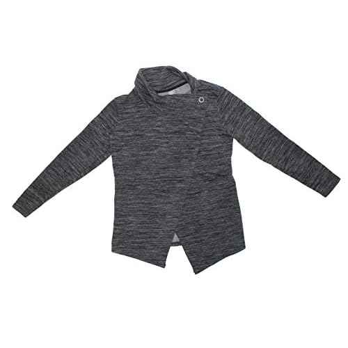 Danskin Ladies Long Sleeve French Terry Wrap Cardigan Top (Black Melange, Medium)