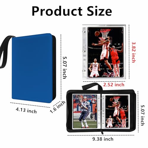 Mini Card Binder Blue - Holds 80+ Trading Cards, Zipper Closure, Portable
