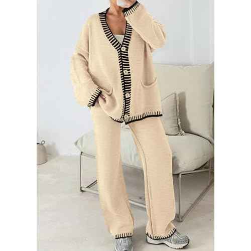 PRETTYGARDEN Lounge Sets for Women Fall 2025 Loungewear 2 Piece Outfits Cardigan Sweaters Track Suit Matching Winter Clothing