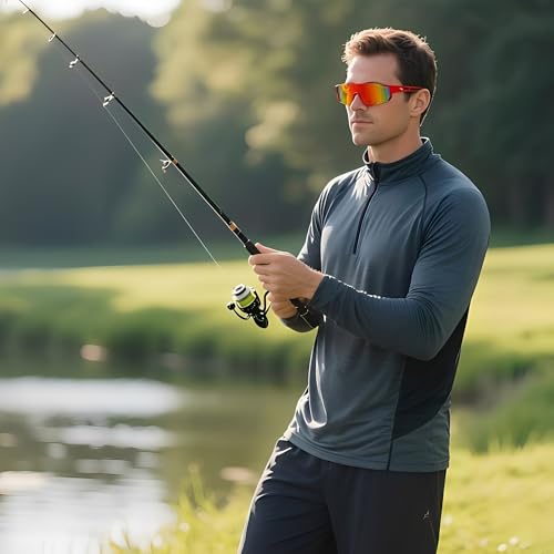 Sports Sunglasses for Men Women Running Baseball Cycling UV400 Red Mirror 75mm