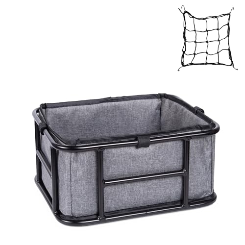 Small Steel Bike Rear Basket with Padded Liner & Net - Holds 60 lb