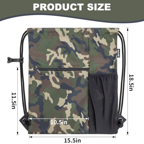 Water-Resistant Sport Gym Sack Backpack with Drawstring - Green Camo
