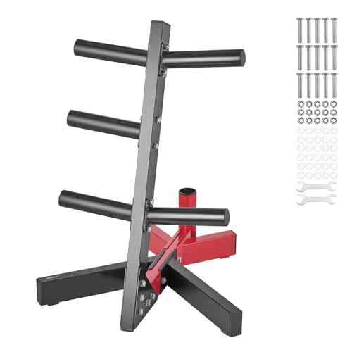 VEVOR Weight Plate Rack, L Frame Weight Plate Tree for 2-Inch Weight Plates, Standard Weight Plate Tree, 500 lbs Load Capacity Weight Storage Holder, Home Gym Barbell Rack Storage Stand, Black & Red