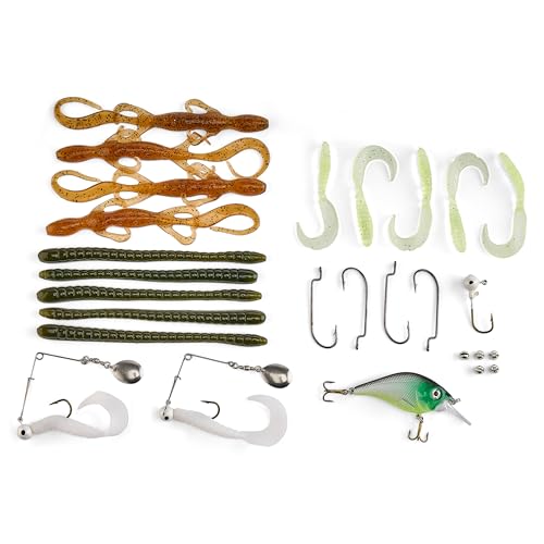 Fishing Tackle Box with Deep Storage and Top-Access Trays - Tan/Green, Rust-Proof Brass Latch, Portable Organizer - Bass Variation