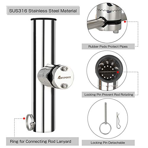 Stainless Steel Trolling Rod Holder Clamp Side Mount Fishing Pole Support 2PCS - Kayak Boat Sailboat