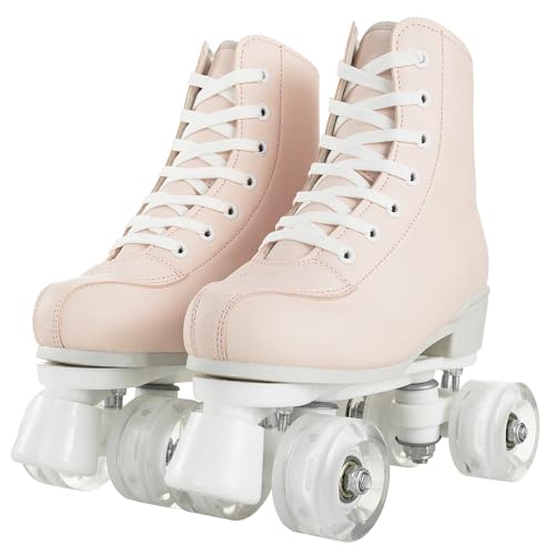 Pink High-Top Four-Wheel Roller Skates for Women, Indoor Outdoor, Size 7.5