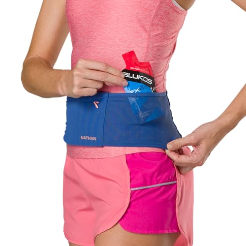 Nathan Zipster Max Running Belt Small Blue Rose Gold - Bounce-Free Waist Pack with Large Zipper Pocket for Women and Men
