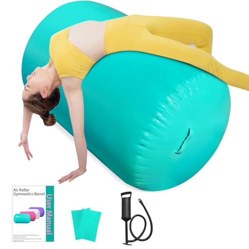 Green Air Roller Gymnastics Barrel for Back Handspring & Backbend Training - 23.6in Diameter, 47.3in Height
