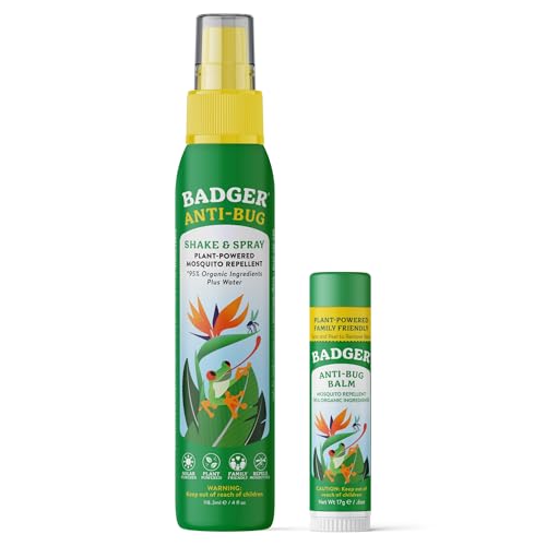 Badger Organic Bug Spray & Balm Stick Combo Pack - 4oz & 0.6oz All Natural Repellent