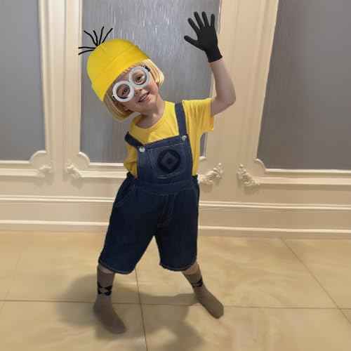 3 Pcs Halloween Costume Accessories Adult, Vintage Goggoles Eyewear Glasses/Yellow Beanie Knit Hat/Black Gloves for Kids Men Women Cosplay Party Set