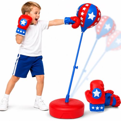 Kids Punching Bag with Gloves - 4ft x 13in Height Adjustable Boxing Toy for Ages 3-8