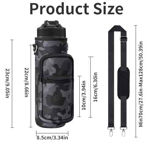 Water Bottle Carrier Bag, 25oz 32oz Crossbody Water Bottle Holder with Adjustable Shoulder Strap, Sling Bag Sleeve Pouch Holder with Phone Pocket and Small Pocket for Walking Hiking Camping Gym