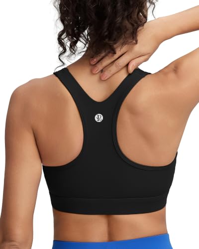 Running Girl High Impact Sports Bra for Women Large Black Racerback Workout Bra Molded Cup with Sewn-in Pads