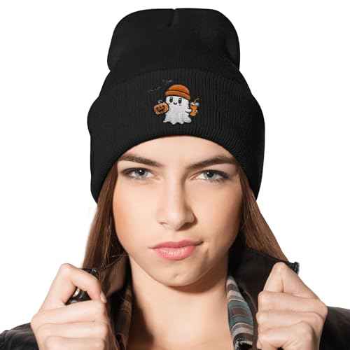 Cute Frog Skeleton Embroidered Beanie Knit Hat for Men Women, Halloween Goth Graphic Winter Black Skull Cap