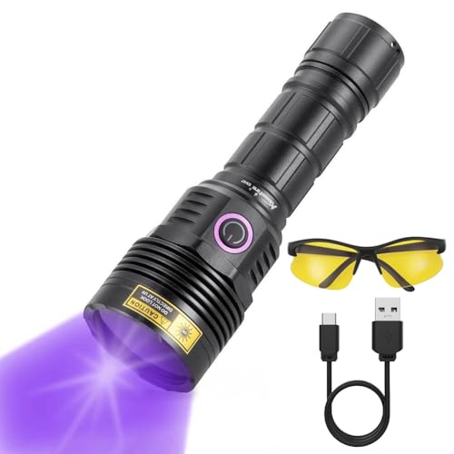 UV Blacklight Flashlight 12W 365nm Long Range UV LED with Battery and Safety Glasses