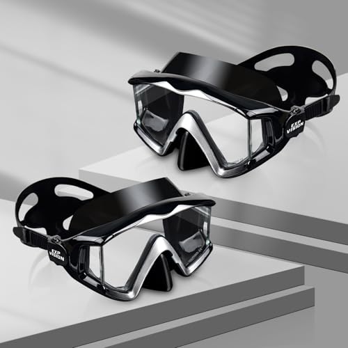 Adult Pano 3 Dive Mask Set - Black 2pcs, 180° Wide View Snorkel Mask