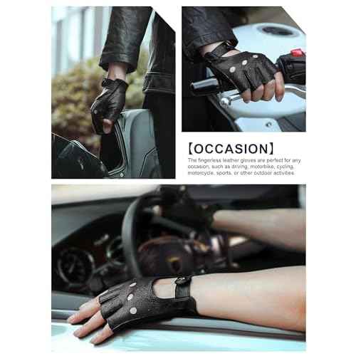 GSG Men Fingerless Gloves Driving Leather Cycling Half Finger Motorcycle Unlined Gloves for Cycling