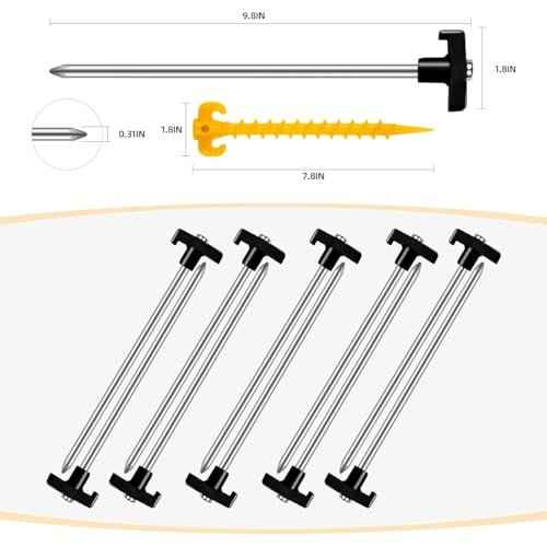 20+2PCS Tent Stakes Heavy Duty Camping Stakes,AVOFOREST 9.8Inch Non-Rust Metal Tent Pegs Ground Stakes Tent Spikes Camping,Garden,Hiking Black