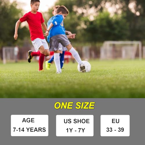 Kids Soccer Socks with Shin Guard Sleeves Set - Black and White, Anti-Slip Grip, Ages 7-14