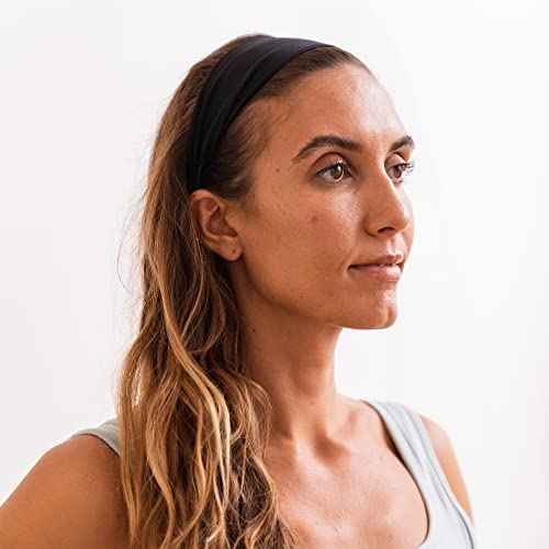 FROG SAC Sport Headbands for Girls, Adjustable No Slip Sweat Wicking Athletic Hair Bands for Women, Stretch Elastic Workout Headband with Velvet Grip for Yoga Running Exercise Gym (Black)