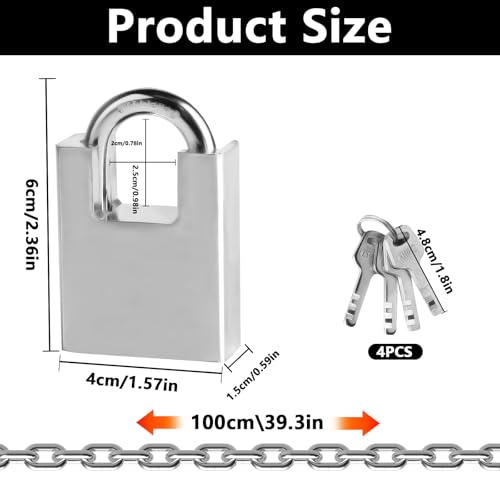 Heavy-Duty Stainless Steel Bike Chain Lock 40 Inch Security Lock with Key