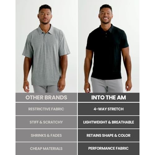 INTO THE AM Performance Dri Fit Polo Shirts for Men S-4XL - Quick Dry Moisture Wicking Athletic Sport Collar Work Shirts