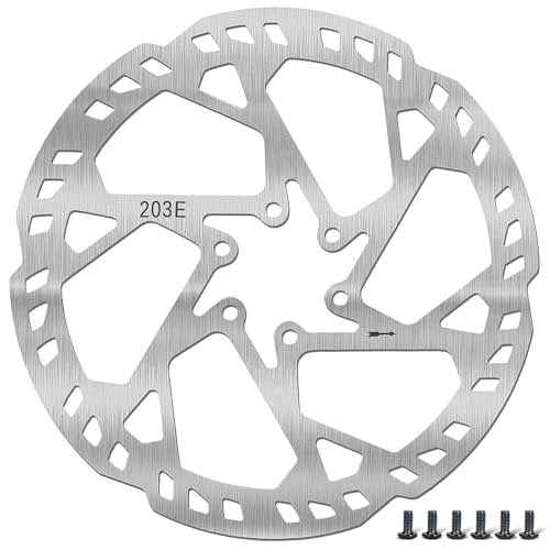 140mm 160mm 180mm 203mm Bike Disc Brake Rotor with 6 Bolts, Bicycle Brakes Stainless Steel Rotors, MTB, Thickness 2.3mm, Center Hole Distance 44mm, for E-Bike E-Scooter MTB (gray-203mm)