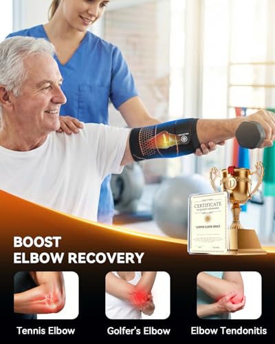SoloEver Black Copper Elbow Compression Sleeve for Tennis Elbow, Tendonitis - L
