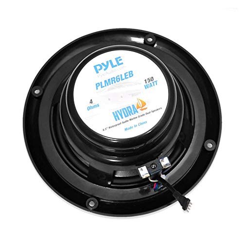 Pyle 6.5¡± Dual Marine Speakers - IP44 Waterproof and Weather Resistant Outdoor Audio Stereo Sound System with Built-in Led Lights, 150 Watt Power and Polypropylene Cone - 1 Pair - PLMR6LEB (Black)